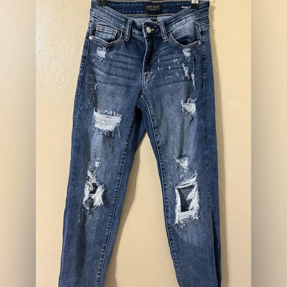 Judy Blue Boyfriend Distressed Denim Blue Jeans Junior Size 0/24 JJ206 - Picture 3 of 3